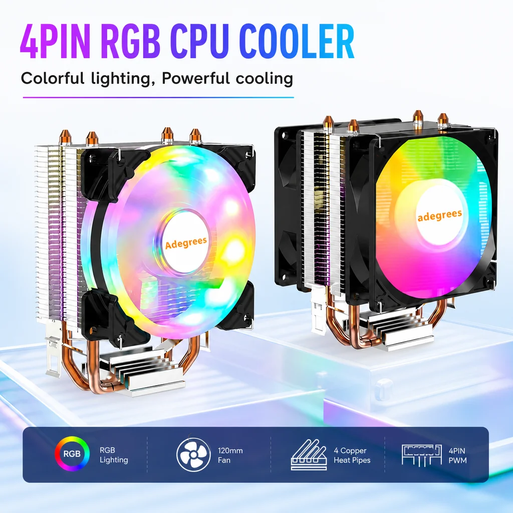 2 Heat Pipes CPU Cooler X99 3Pin/4Pin PWM PC Processor RGB Cooling Fan For Intel LGA 1366 1151 1155 1200 1700 2011 AMD AM3 AM4