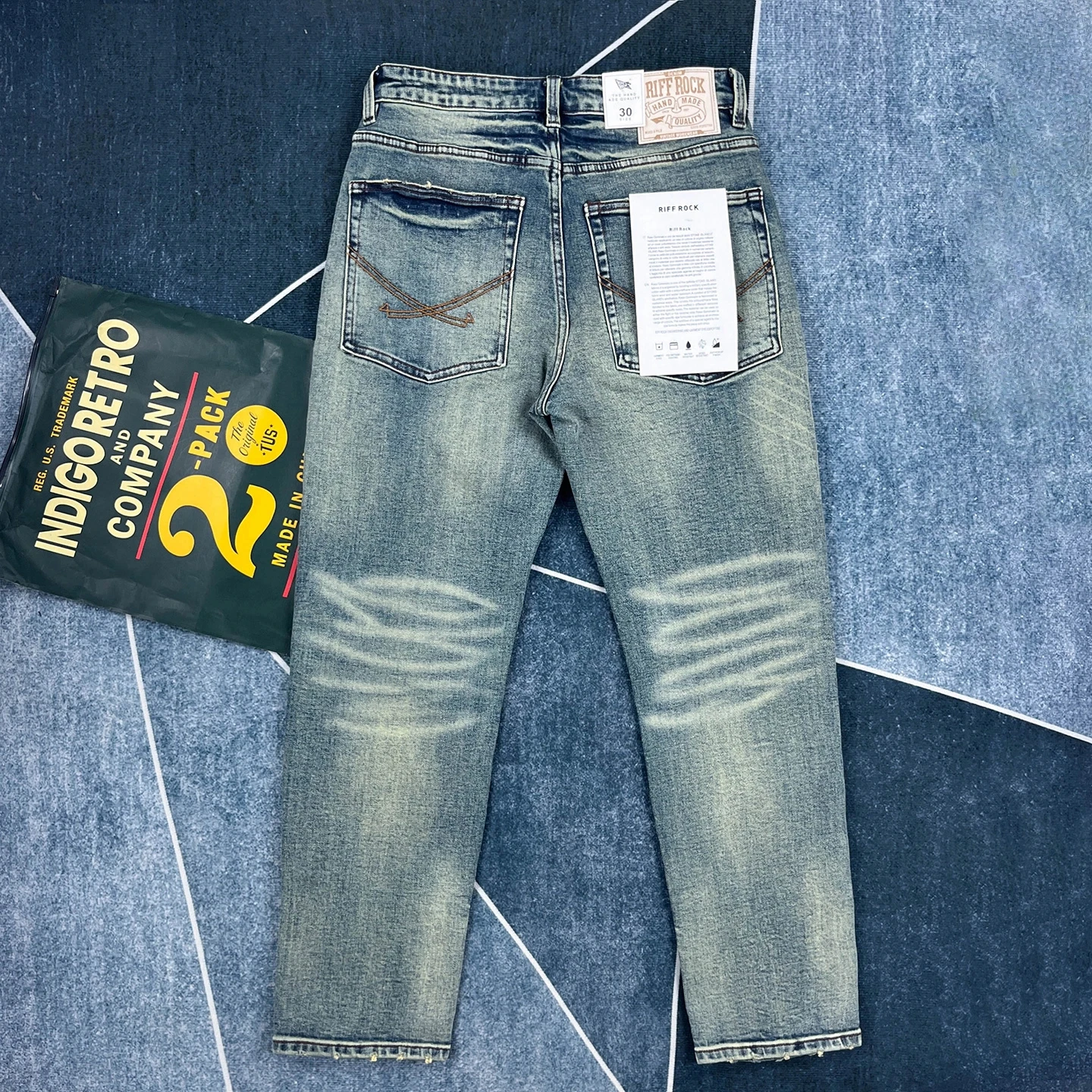 14온스 레트로 청바지 남성용 가을 스트레치 슬림 스트레이트 팬츠 다용도 바지