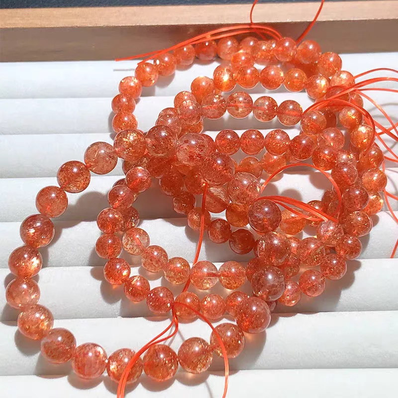 

Natural Gold Strawberry Quartz Sunstone Bracelet Clear Round Beads 7mm 8mm Star Light Women Fashion Stone AAAAA