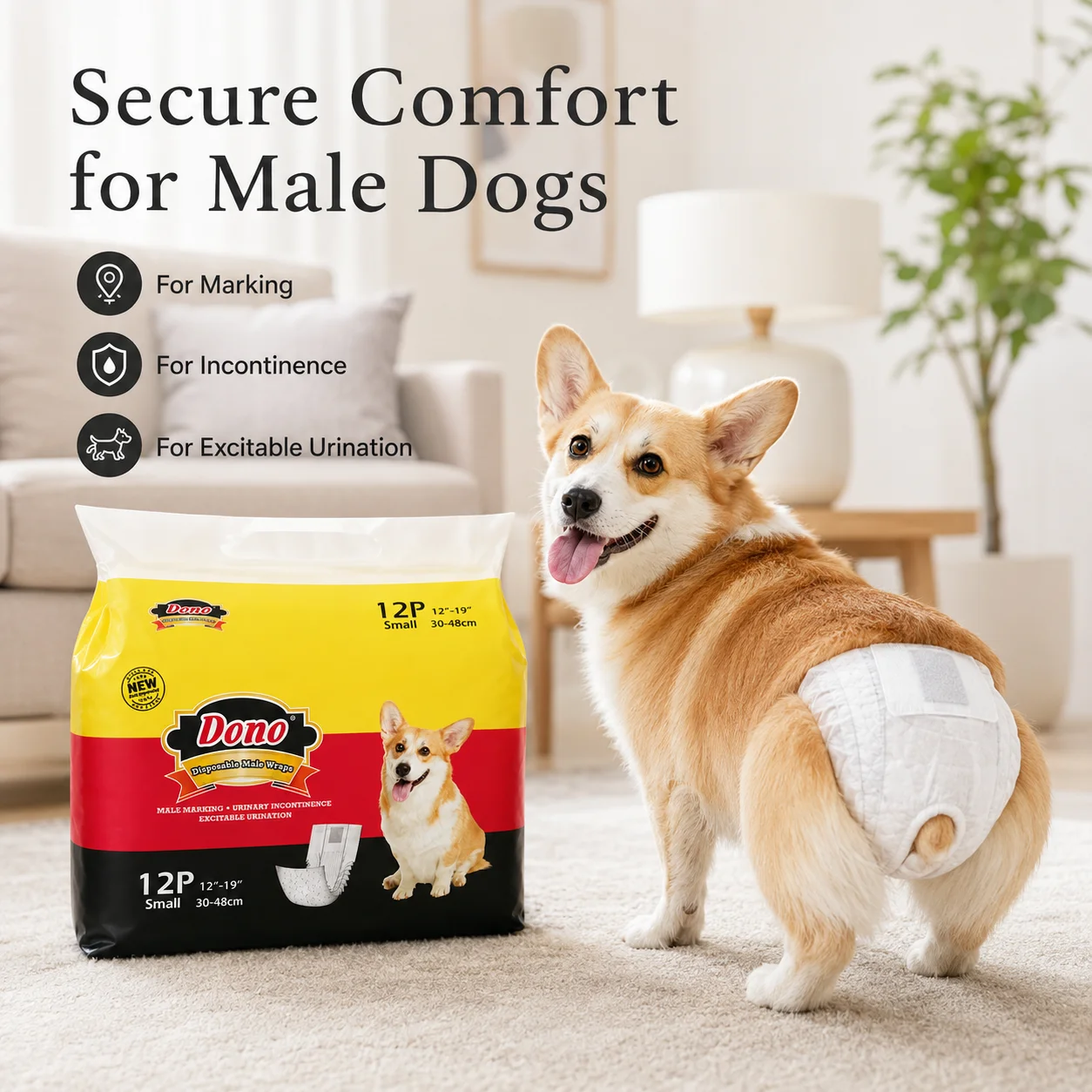 Waterproof Dog Diapers for Male Puppies, Super Absorbent Belly Bands with Odor Control, Perfect for Travel & Post-Surgery