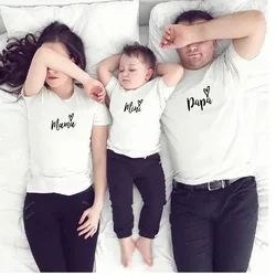 Mama Papa and MINI Little print t-shirt Family Matching Clothes Father and Son Kids Clothes daddy Baby T Shirt Short Sleeve