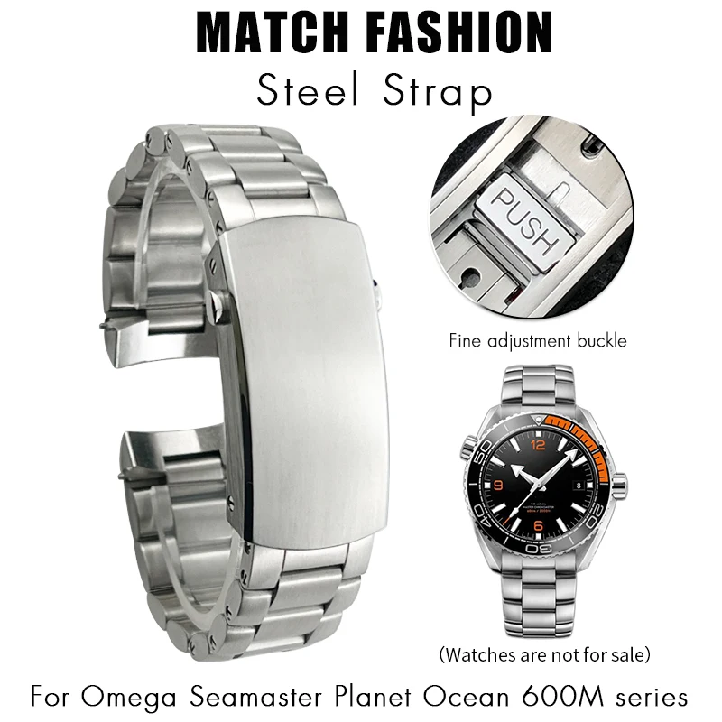 

21mm High Quality Stainless Steel Watchband for Omega Planet Ocean 600M Push Buckle 43.5mm Dial Curved End Solid Watch Strap