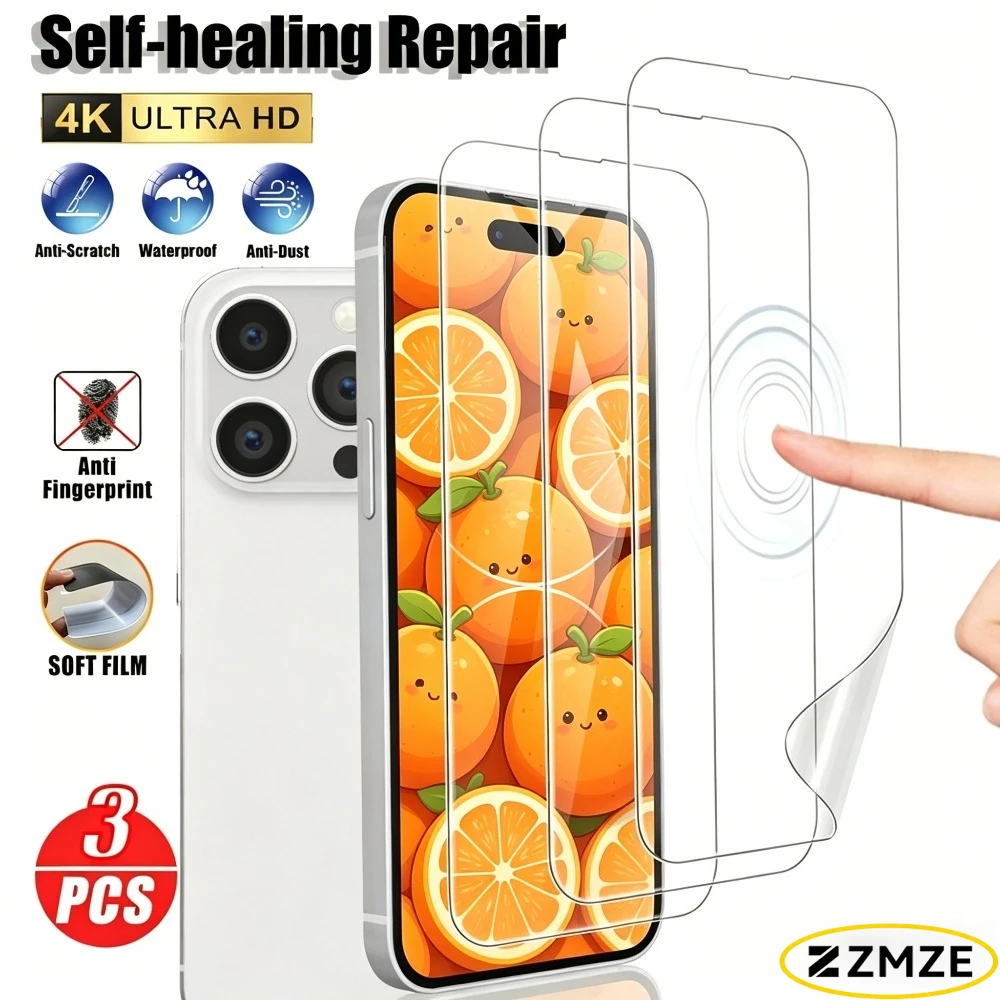 

3Pcs Ultra Clear Hydrogel Film for iPhone 17/16/15/13/Pro Max/15/12/14/Pro Air/17e/16e/15/14/Plus Anti-Scratch Screen Protector