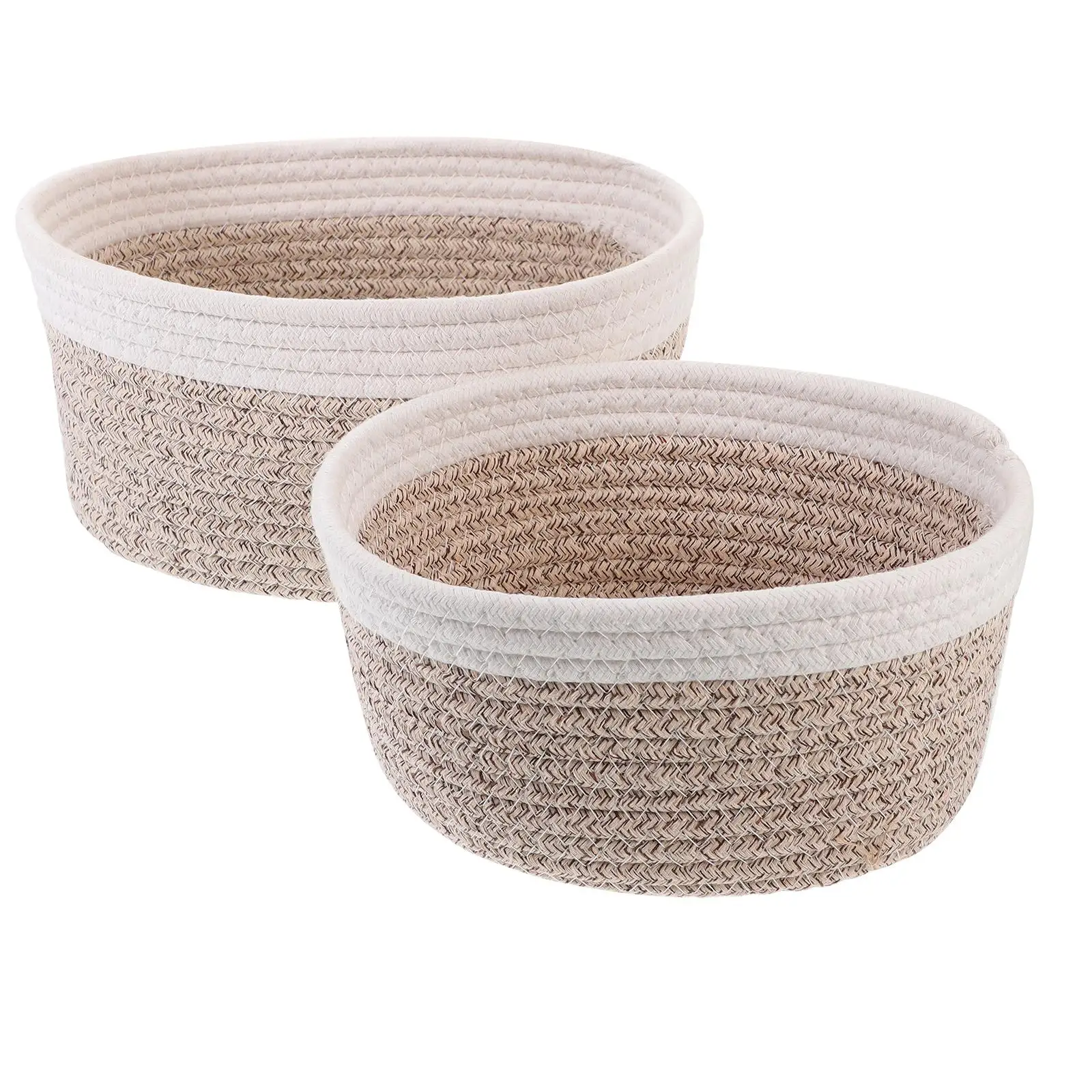 Cestini portaoggetti in corda di cotone da 2 pezzi bianchi ovali piccoli grandi ciascuno porta snack organizer da tavolo cestino per articoli vari per camera da letto