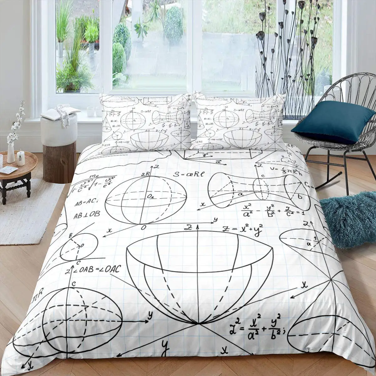 Math Geometry Bedding King Three-Dimensional Coordinate System Formula Equation Duvet Cover Educational Polyester Quilt Cover