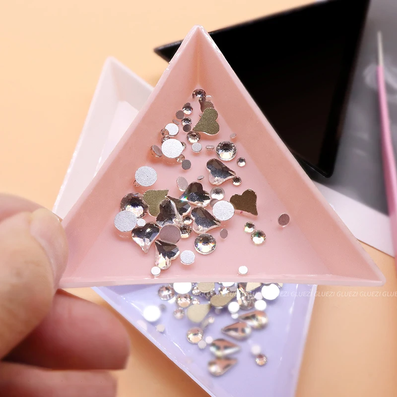 5PCS Manicure Storage Box Plastic Rhinestone Triangle Plate Bead Jewelry Container Nail Beauty Rhinestone Storage Tray