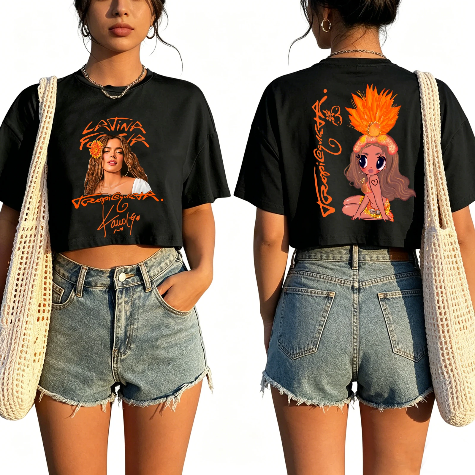 Karol G Tropitour 2026 Shirt Women O-Neck Short Sleeves Crop Tops T-shirt for Fans Gift