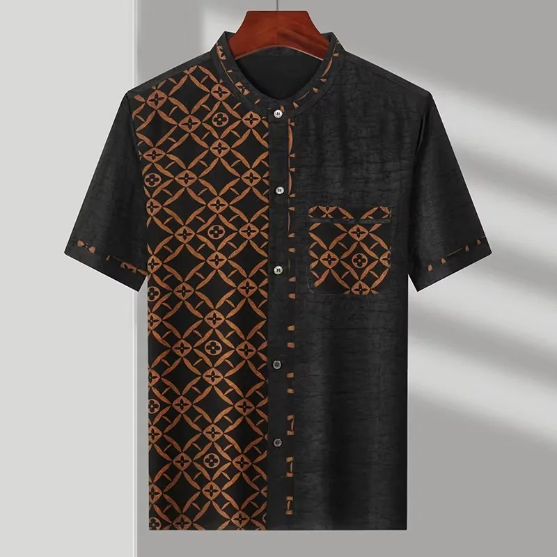 High-End Tang Costume Short Sleeve Shirts For Men Real Silk 100% Summer Quality Lightweight Coolness Luxurious Camisas De Hombre