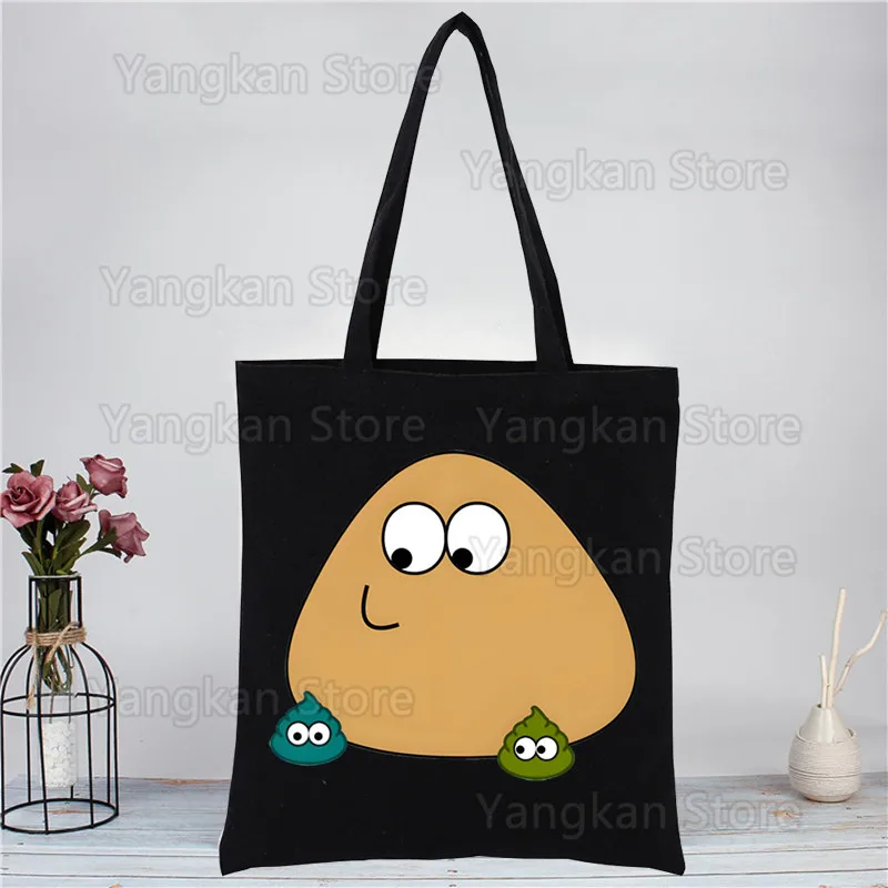 Pou Handbags Hot Selling Fashion Handbag Canvas Bag Tote Ladies Casual Shoulder Bag Reusable Shopping Bags Black