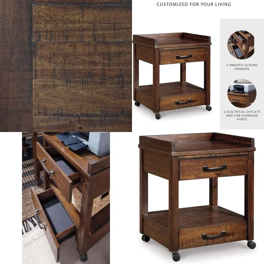 

Деревянная подставка для офисного принтера с местом для хранения, розетками, USB-портами, 21Ш x 18Г x 24.63В, коричневая