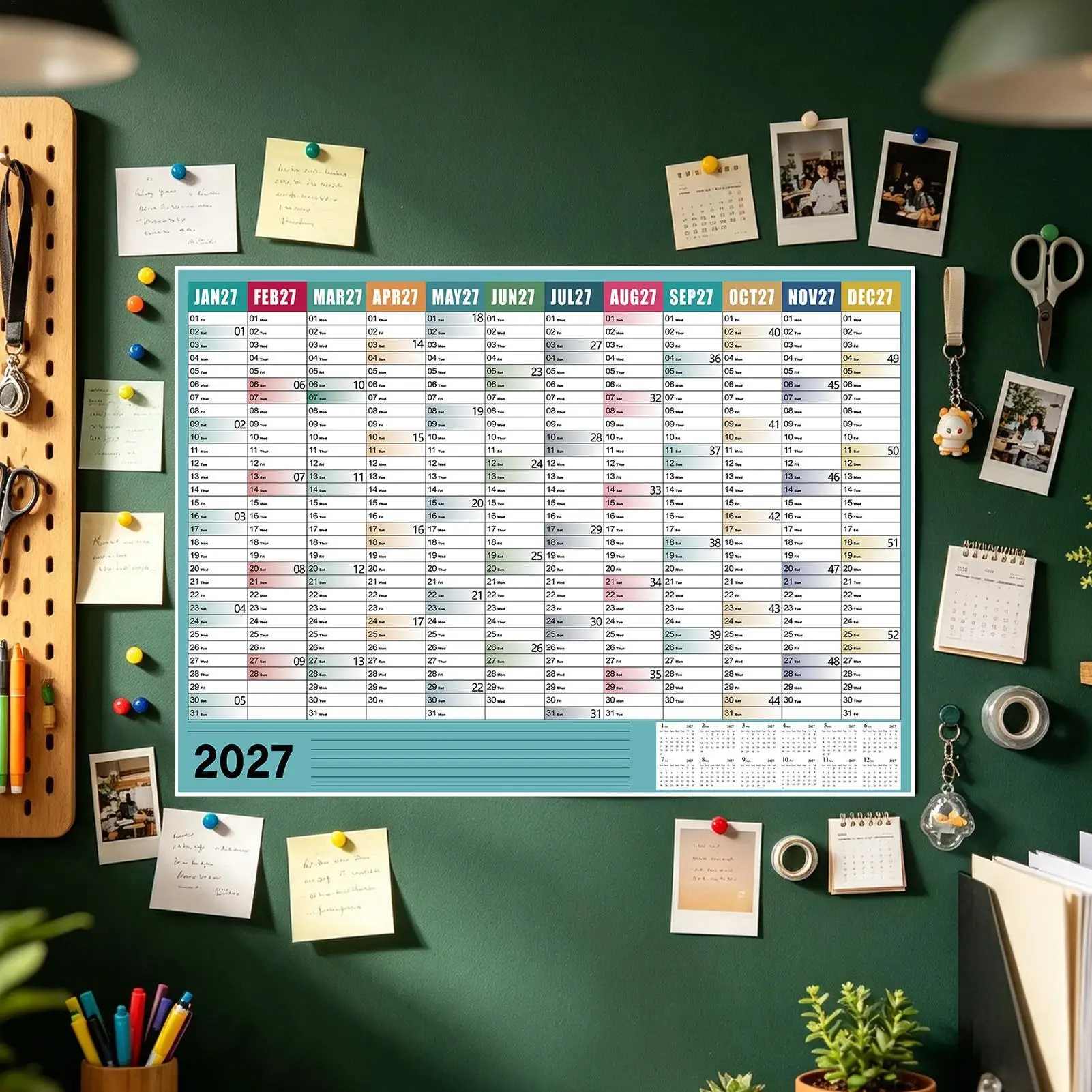 Wall Calendar 2027 Double-Sided Large Size 12 Months Colorful Labels Annual Yearly Wall Planner for Apartment Bedroom Living