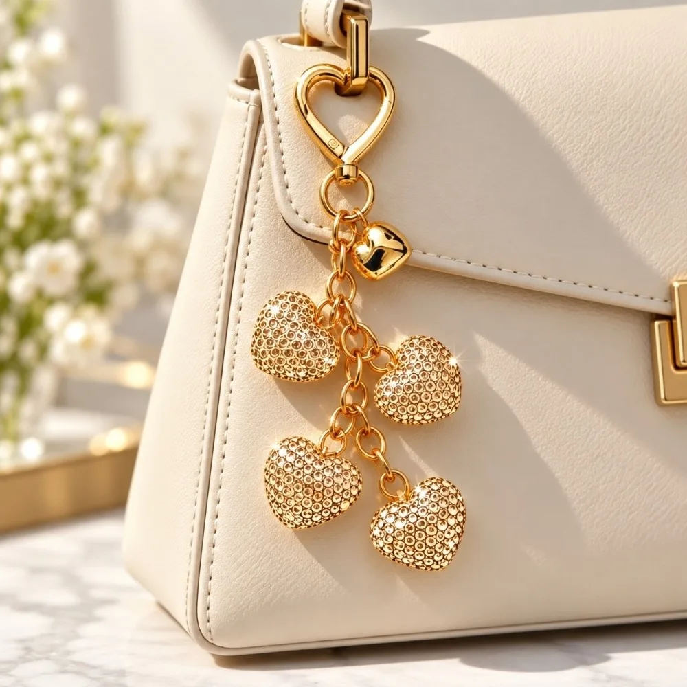Versatile Layered Crystal Heart Rhinestone Keychain Bling Diamond Handbag Charm Creative Portable Backpack Pendant Gift