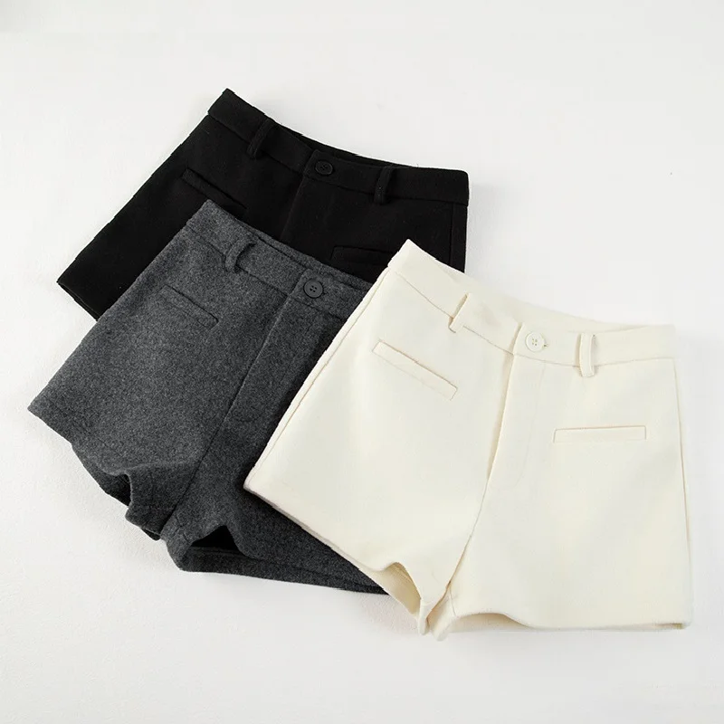 Winter Woolen Short Pants For Women Stylish Outerwear Paired With Boots High-Waisted A-Line Style Slimming Base Layer Boot Pants