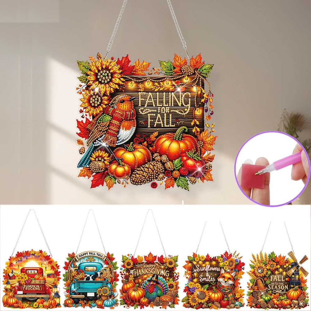 Acrylic Special Shaped Autumn Harvest 5D DIY Diamond Art Hanging Decorations Diamond Painting Hanging Decorations for Beginner