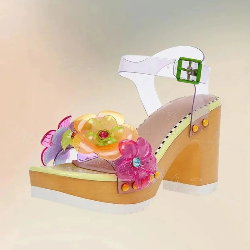 

Colorful PVC Appliques Design Platform Sandals Buckle Strap Women Shoes Chunky High Heels Open Toe New 2025 Zapatos Para Mujere