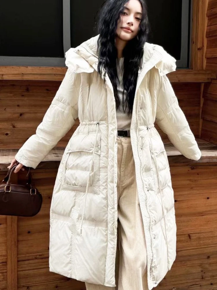 Winter Dikker Lange Parka's Met Capuchon 2025 Nieuwe Koreaanse Vrouwen Sneeuwkleding Donsjack Casual Solid Overjas 90% Witte Eend Puffer Jas