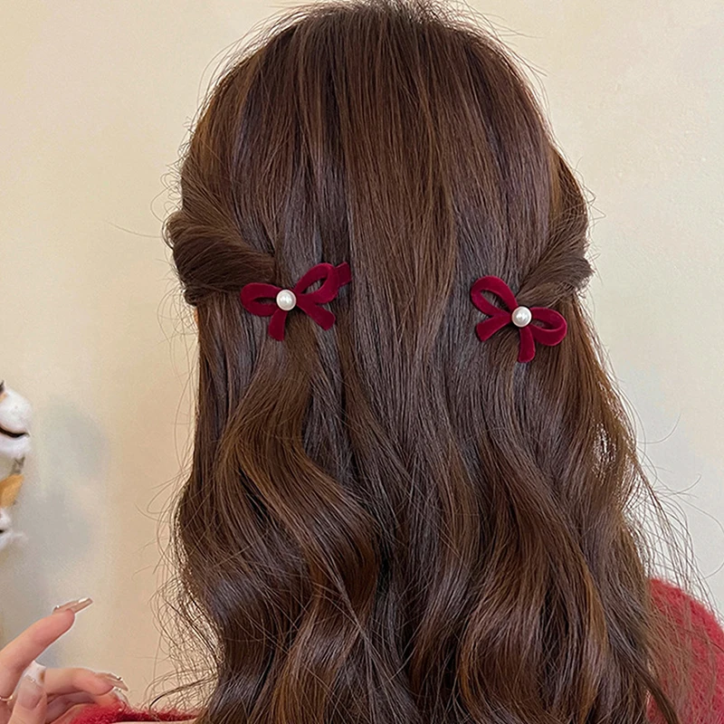 Sweet Black Red Bow Small Hair Claw Clip Princess Velvet Bow Hair Clip Claw Clamp Headwear Girls Women Korean Hair Styling Tools