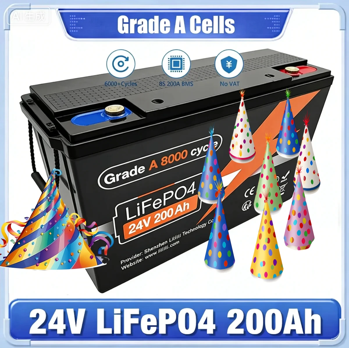Batterie lithium LiFePO4 24V DHL 200Ah, 100Ah, 150Ah, 200Ah, compatible BMS, 8000+ cycles, pour bateau solaire