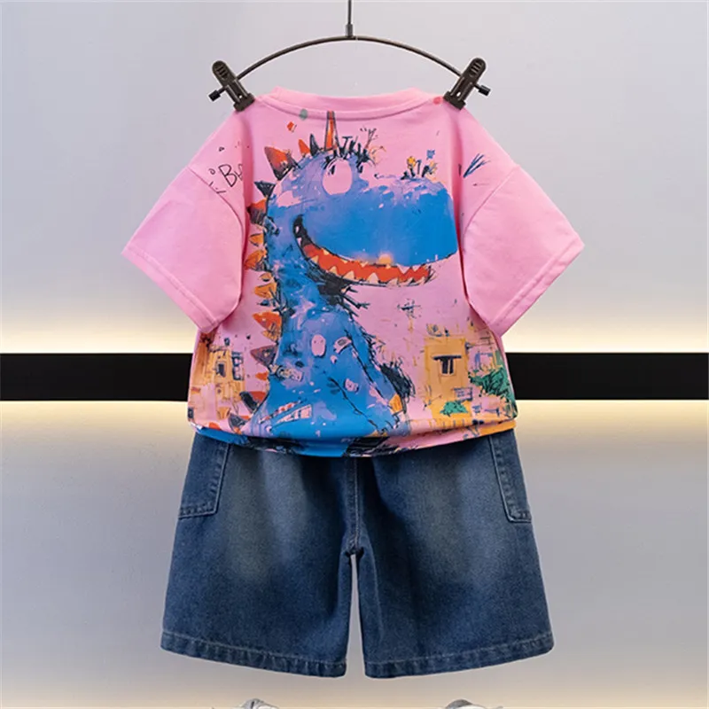Toddler Boy Summer Clothes Set Dinosaur Costume for Children Tweens Tshirt Shorts 2PCS Outfit Suit Kids Casual Dinosaur Clothing