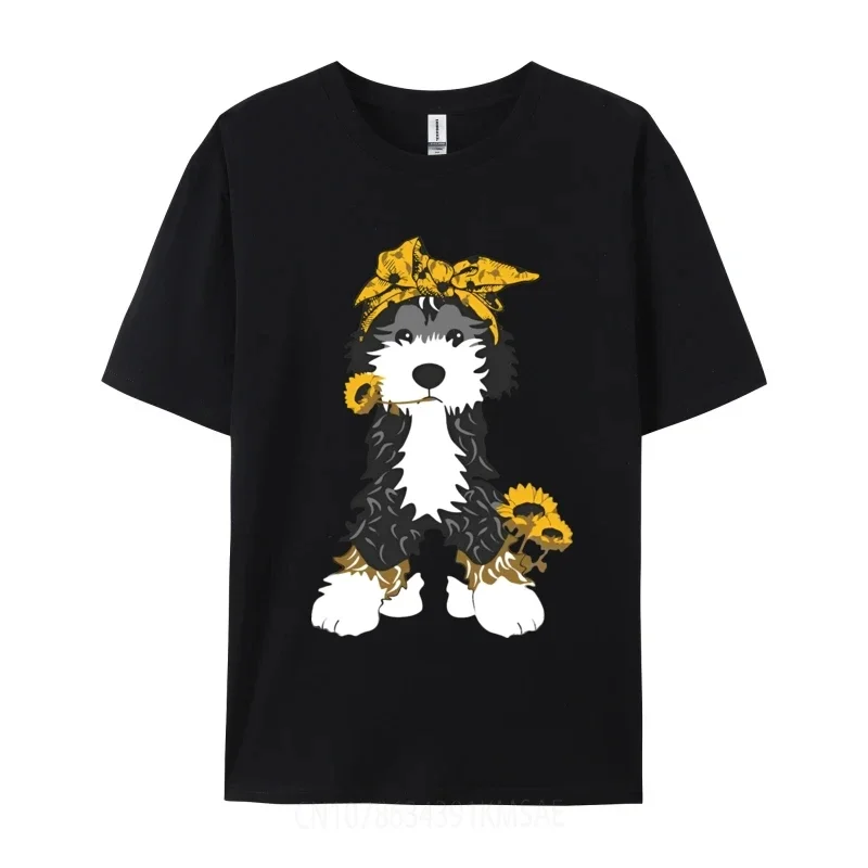 Berne doodle Dog With Sunflowers T-shirts Vintage Shirts For Men Classic Simple Style Tops T Shirt Cotton Hip hop