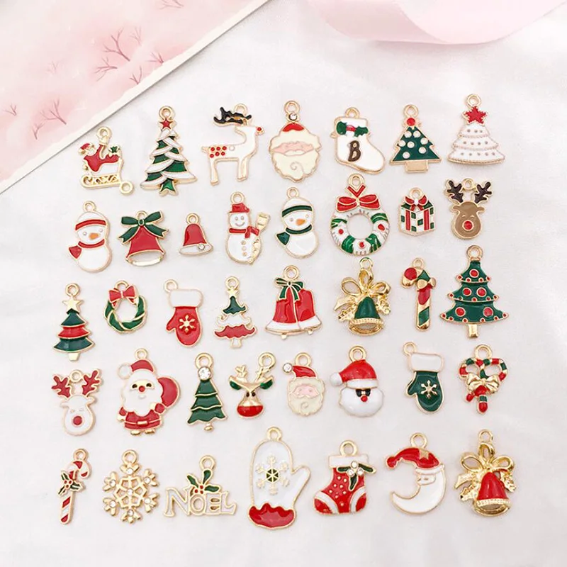 38Pcs Mixed Christmas Charms Enamel Pendants DIY Bracelet Jewelry Making Craft