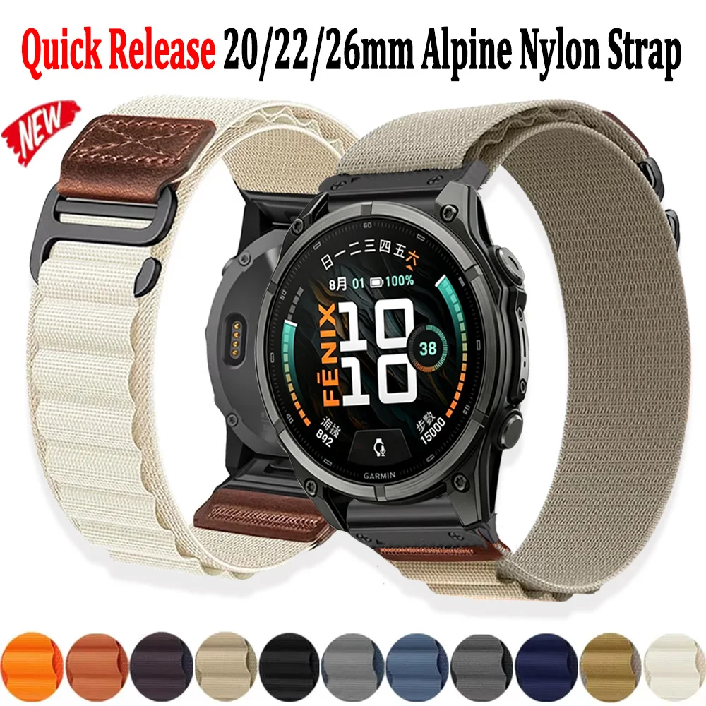 Quick Release 20/22/26mm Alpine Nylon Strap For Garmin Fenix 9 9 Pro Quatix 8 51/47/43mm Sports Bracelet For Garmin 970 965 955