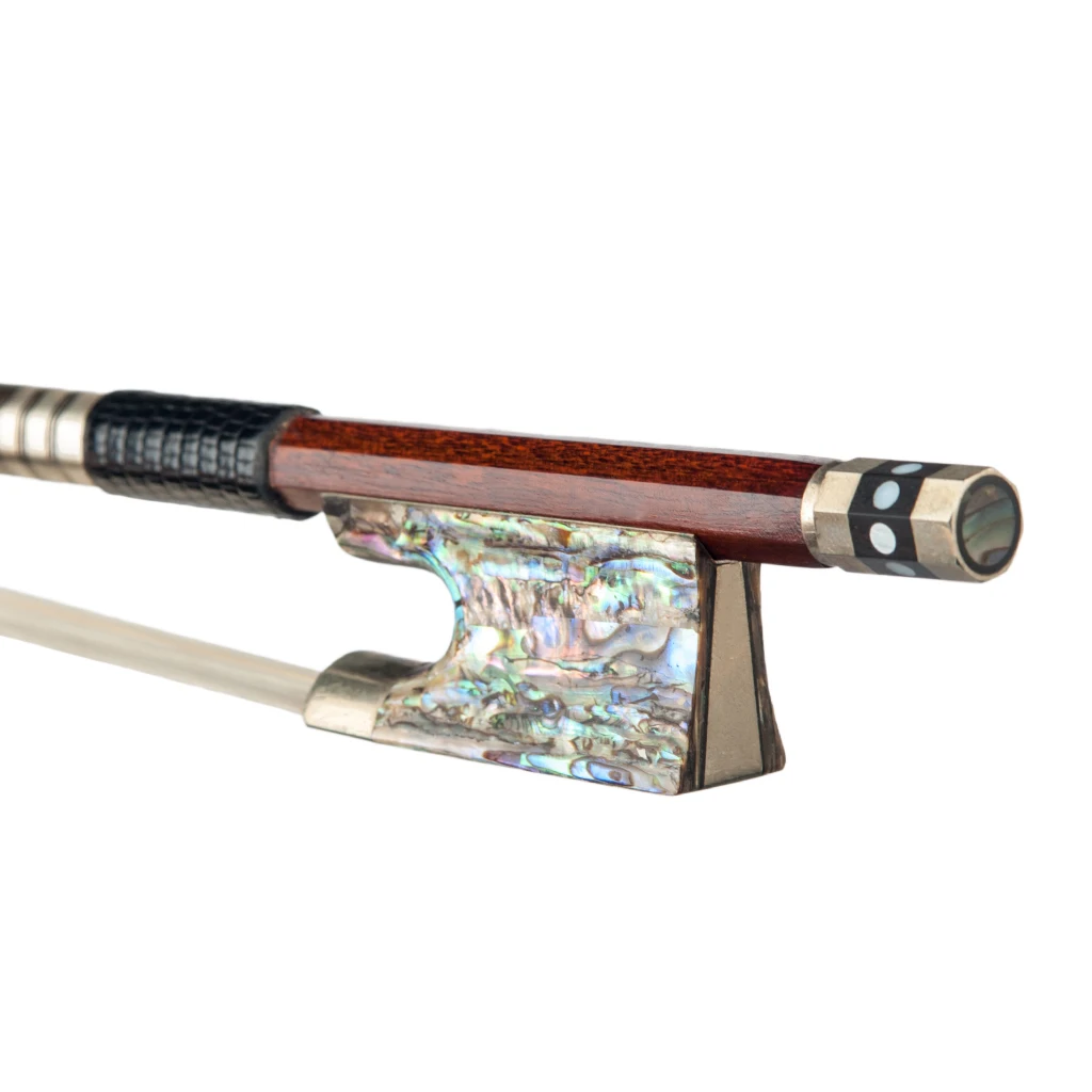NAOMI Master Grade 4/4 Full Size Pernambuco Violin Bow W/ Abalone Frog Comfortable Lizard Skin Grip Fast Response Stick