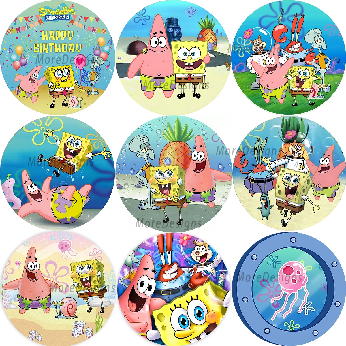 בנדאי ספוגית נושא סביב רקע סביב ילדי מסיבת יום הולדת קישוט מעגל מקלחת מכסה רקע צילום