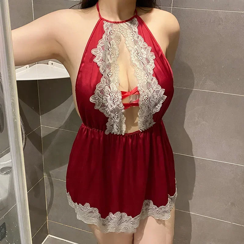 40-100 كجم حجم كبير التطريز زهرة النساء فستان مثير الملابس الداخلية المثيرة حبال شق تظهر الثدي عارية الذراعين فستان سيدة ليلة منامة #2