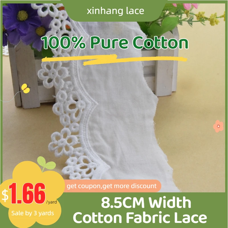 

3yards 8.5cm wide 100% Cotton Embroid Lace Sewing Ribbon Guipure Trim Wedding Decoration DIY Garment Accessories Lace Edge#4044