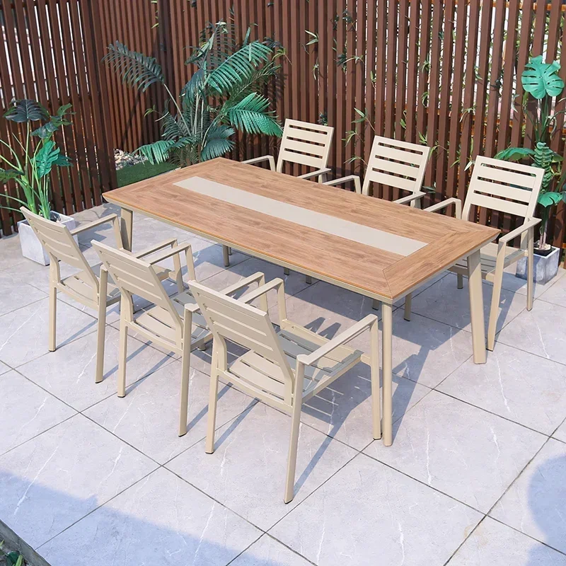 courtyard villa garden leisure outdoor aluminum art Internet celebrity homestay plastic wood table and chair combination