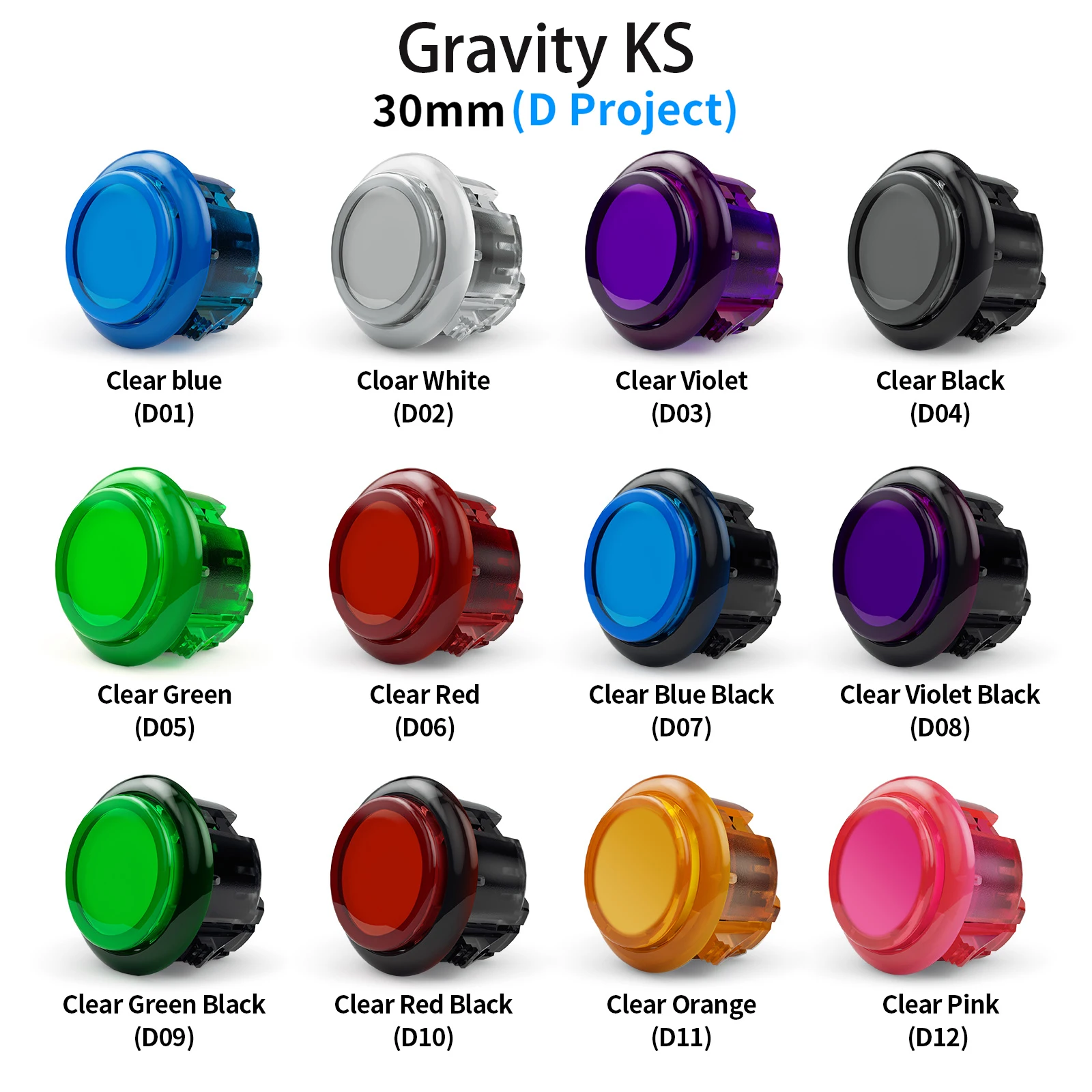 QANBA Gravity KS Arcade Buttons Arcade Joystick Accessories Snap-in 30mm 24mm Arcade Joystick DIY Parts (8pcs\12pcs)
