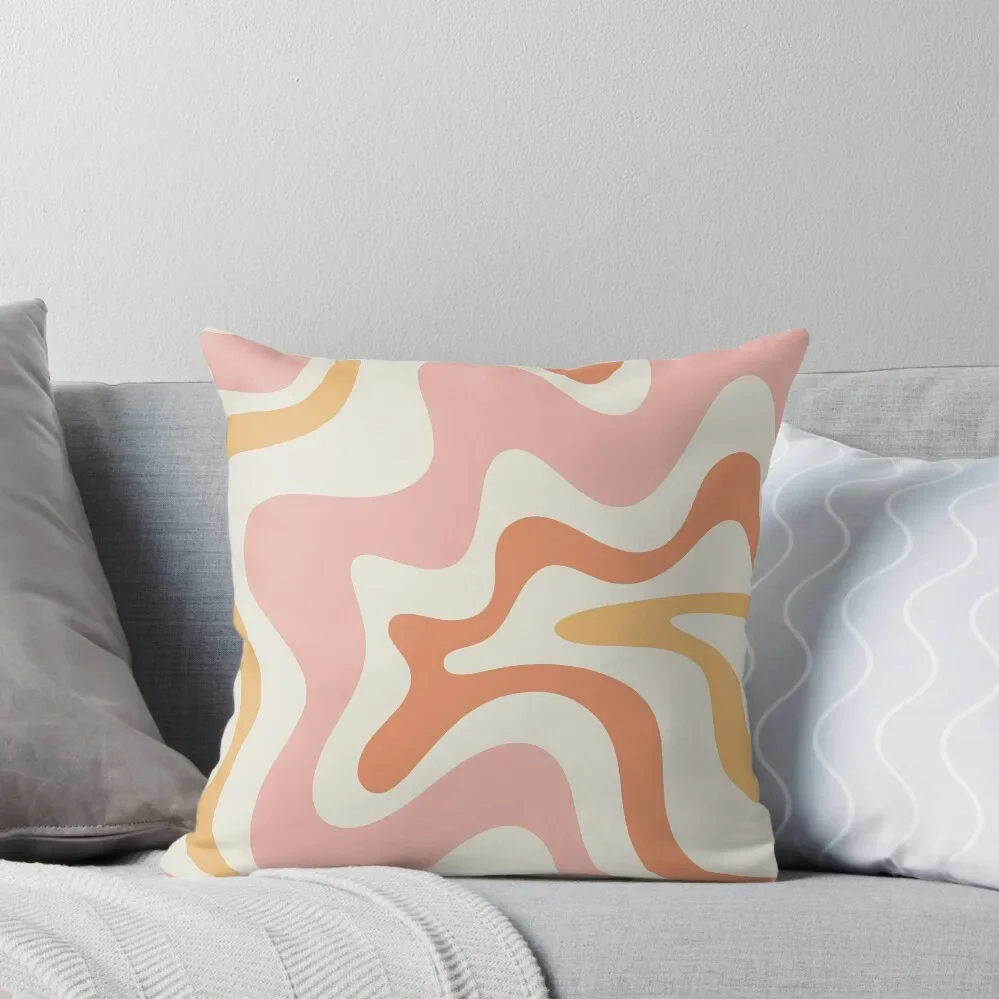 Retro Liquid Swirl Abstract Pattern Square Blush Cream Cantaloupe Mustard Throw Pillow Custom Cushion Photo Pillow Case pillow