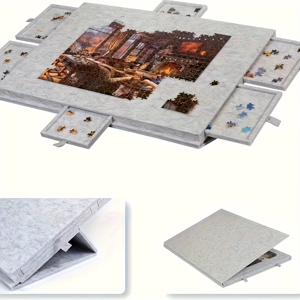 1 Set Professional Jigsaw Puzzle Table with 6 Drawers, Holds 1000 Pcs & Felt Board, Includes Display Lid & Stand, Gift Idea