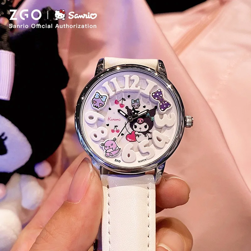 Zgo Sanrio Kuromi ladies' quartz watch leather strap cute waterproof watch for students gift 2130