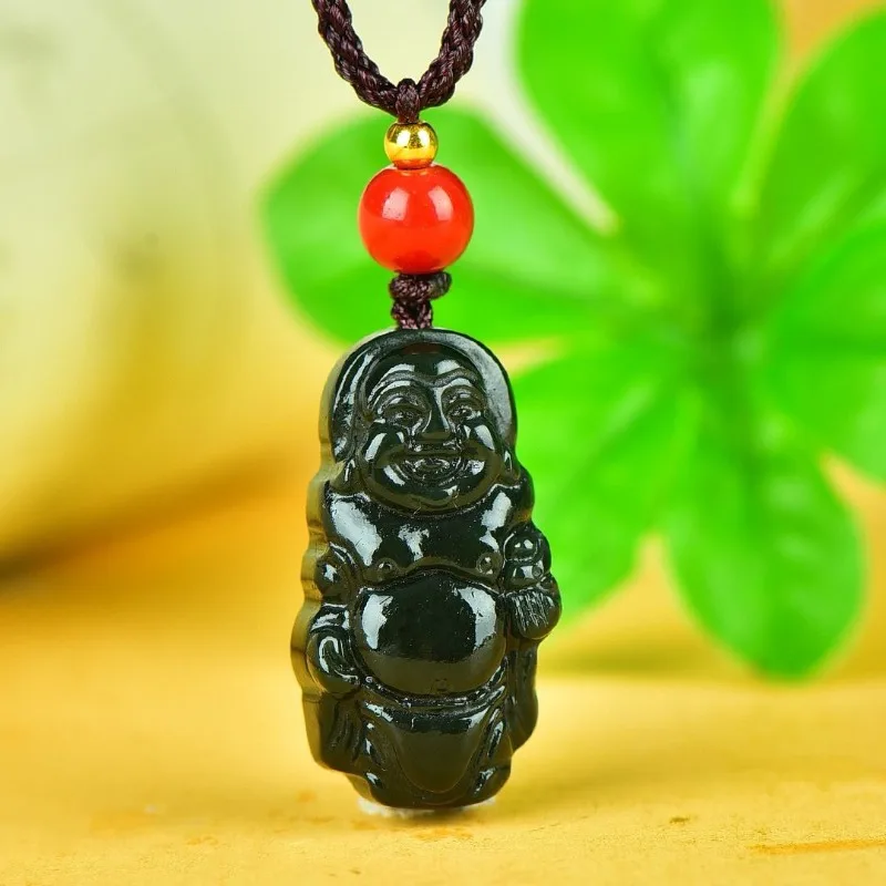 Jade Standing Buddha Laughing Buddha Patron Saint Pendant with The Same for Men and Women.