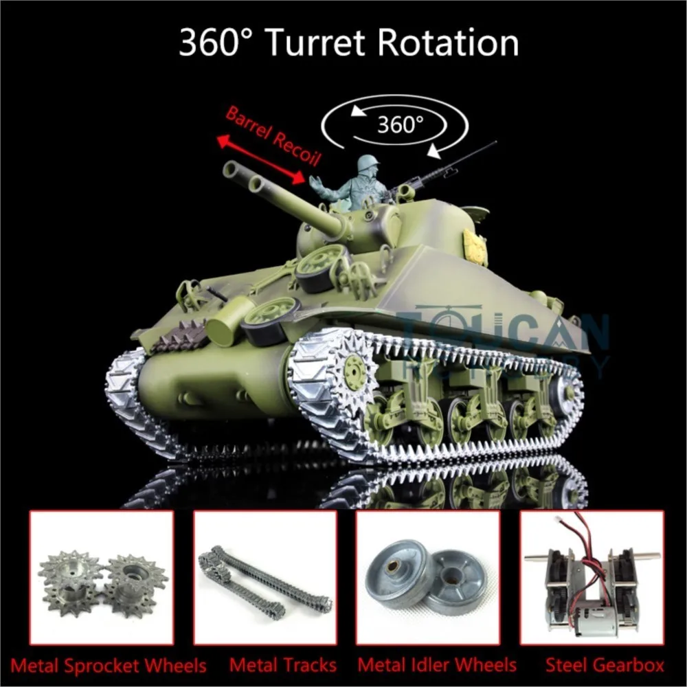 Upgraded Heng long 1/16 Scale 7.0 M4A3 Sher RC Tank 3898 Barrel Recoil 360 Rotating Turret Outdoor Toys Model