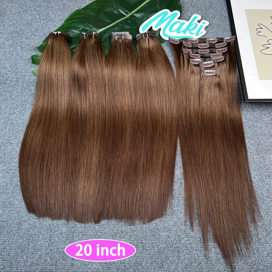 #2 Color Straight Clip Ins Human Hair Extensions 100 Grams 7Pcs/Set Seamless PU Weft Clips In Vietnamese 100% Raw Virgin Hair
