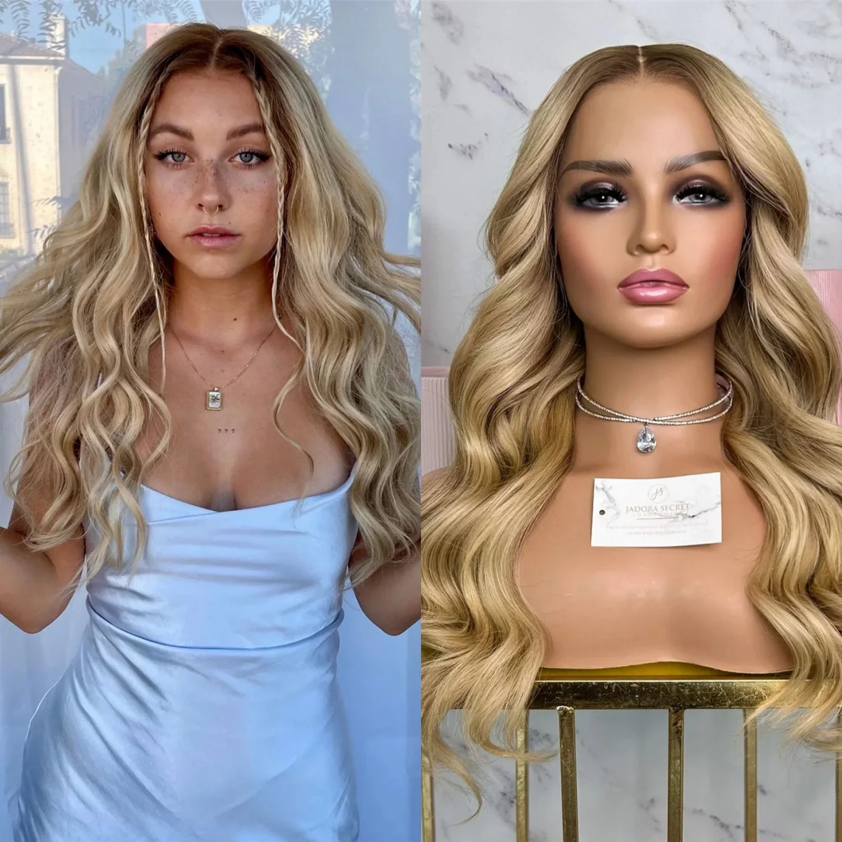 Body Wave Golden Blonde Ombre Highlights Wig Soft HD Lace Front Wig 150% Density Realistic Look Synthetic Glueless Wig For Women