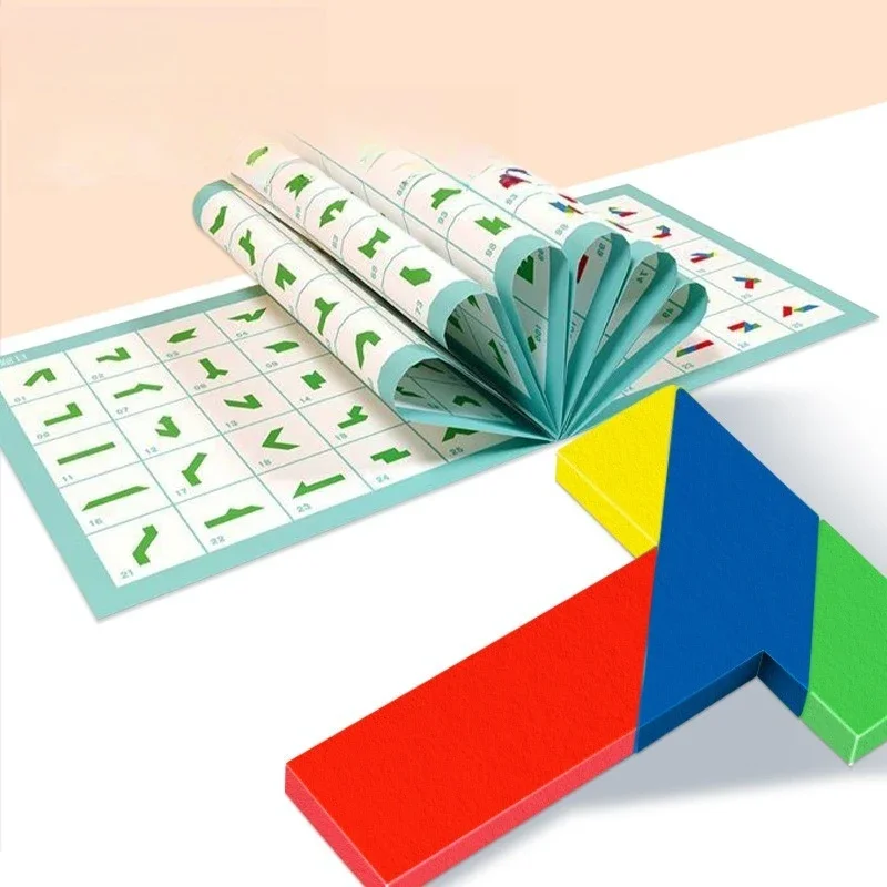 Wooden Variable T-shaped Four Tangram Puzzle Intelligence Jigsaw Brain Teaser Toy for Adults Students Kids Play