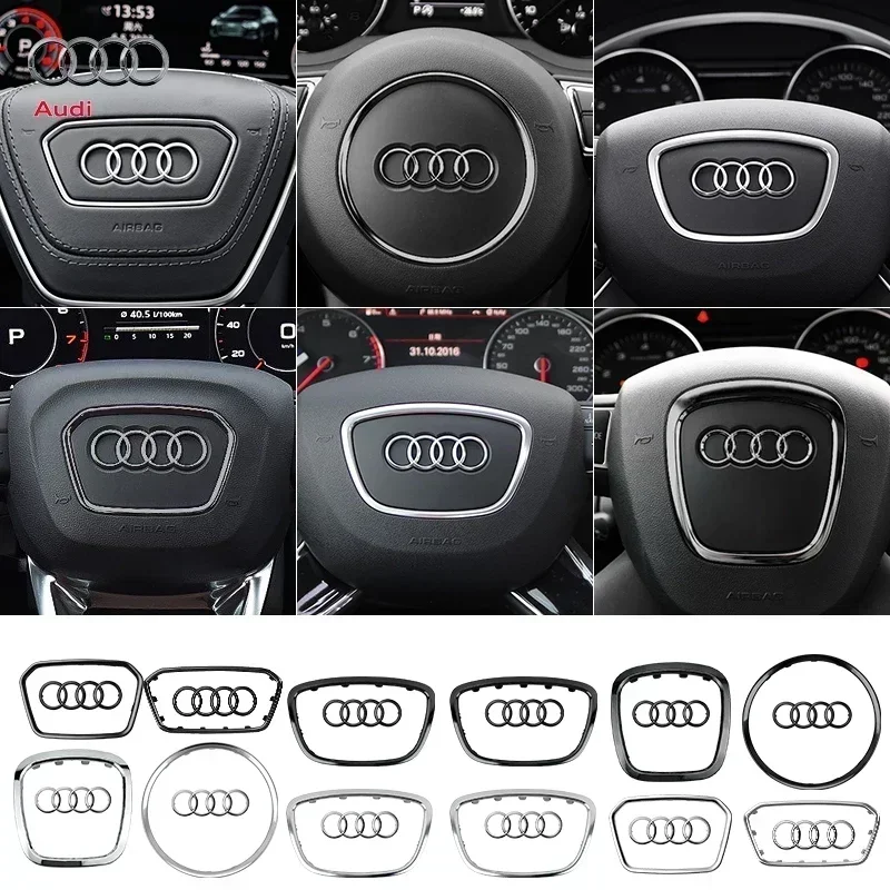 

Car Steering Wheel Center Emblem Logo Sticker For AUDI Trim Frame Badge Decor Ring Cover Auto Accessories Q5 Q3 Q7 A3 A4 A6 S3