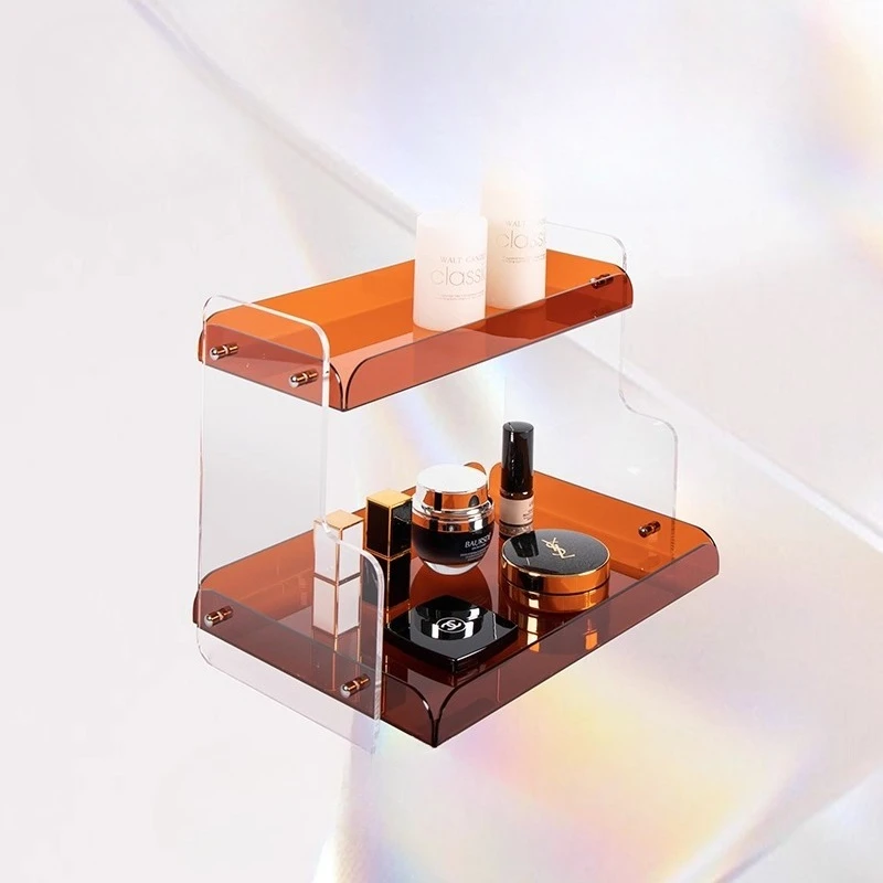 ‌‌Clear Plastic Storage Stand, 2-Tier Adjustable Shelving, Stylish Home Office Decor, Modular Display Accent