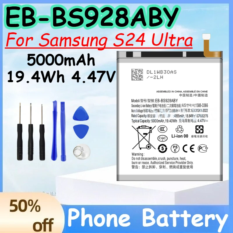 EB-BS928ABY 5000mAh 19.4Wh 4.47V Battery for Samsung S24 Ultra Replace Mobile Phone Battery +Free Tools