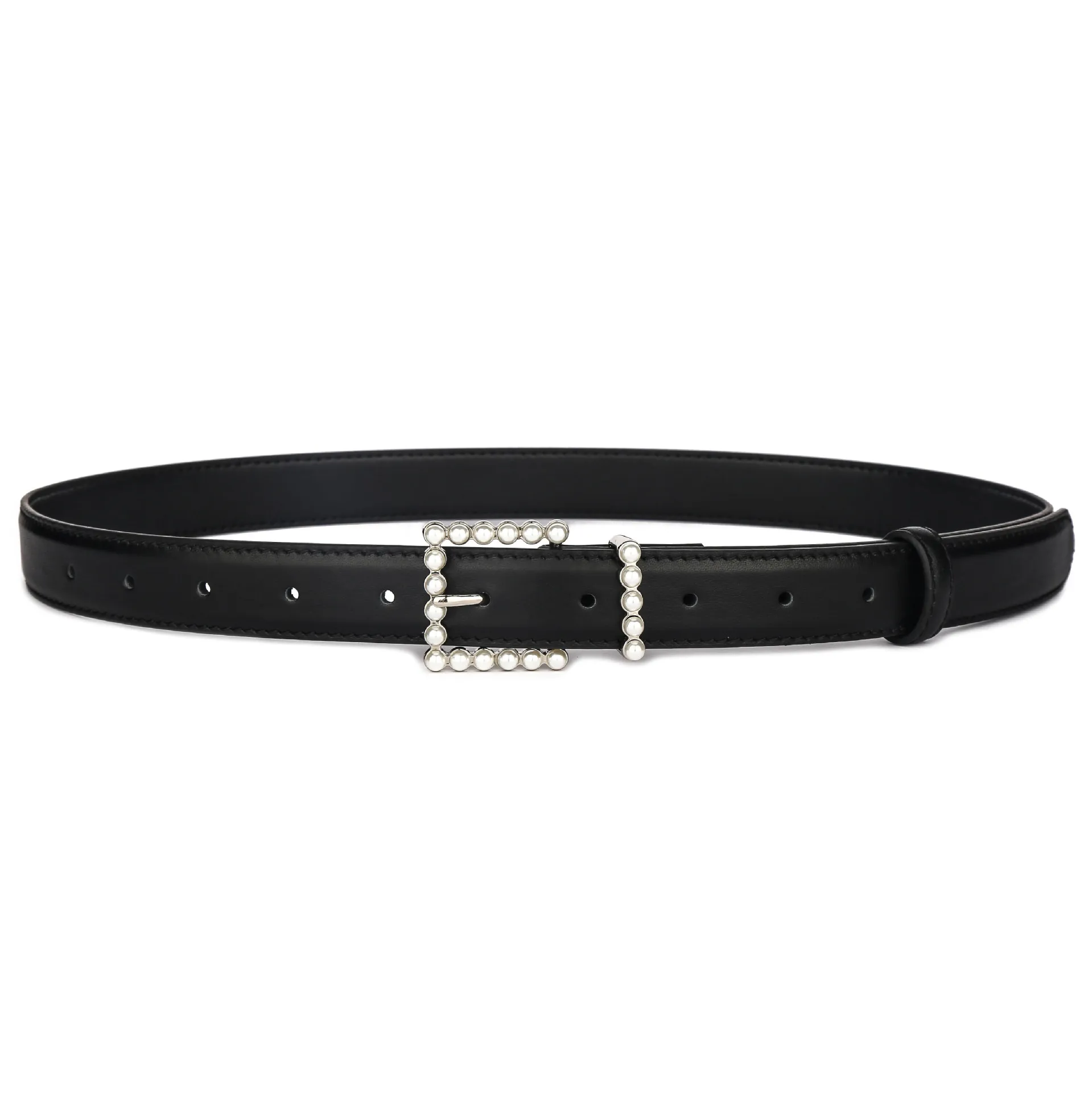 Jeans versatile pearl palette first layer cowhide thin belt women's decorative soft leather fashion belt tide