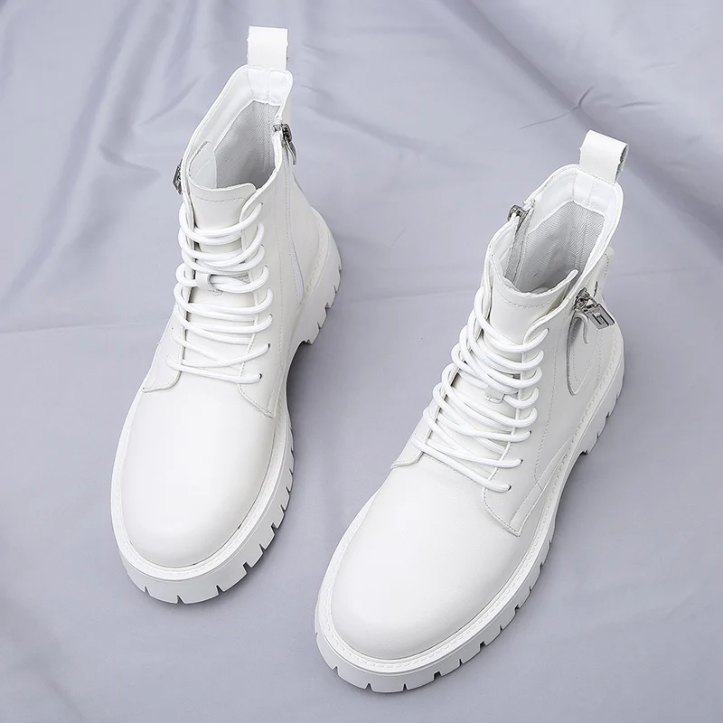 Fashion White Boots For Men New British Style Platform Motorcycle Boots Good Quality Casual Men’s High Top Leather Shoes Punk