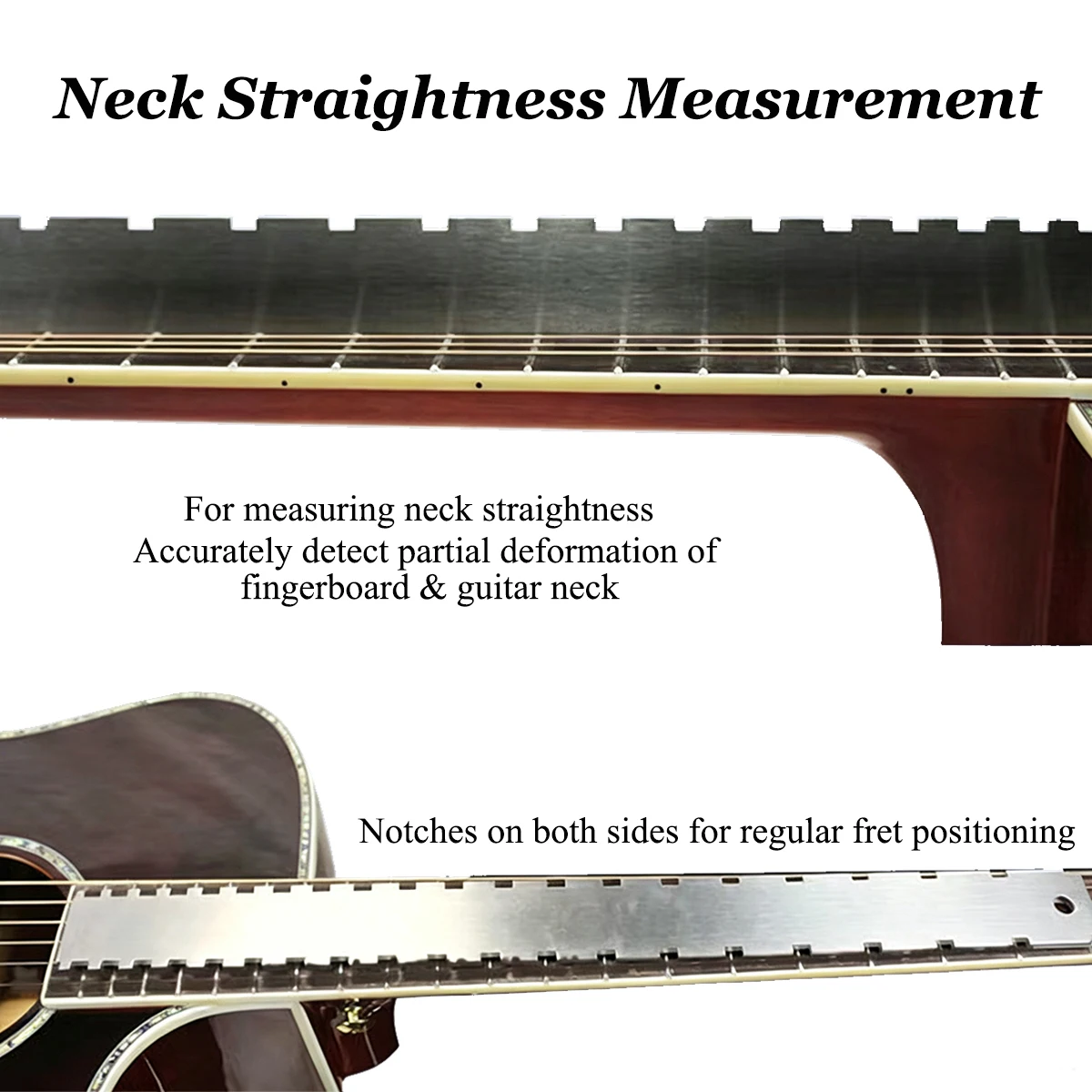 Miwayer Guitar Neck Ruler & String Action Gauge Set – Dual Scale 24.75/25.5 Inch, Notched Straight Edge + Action Ruler, Luthier
