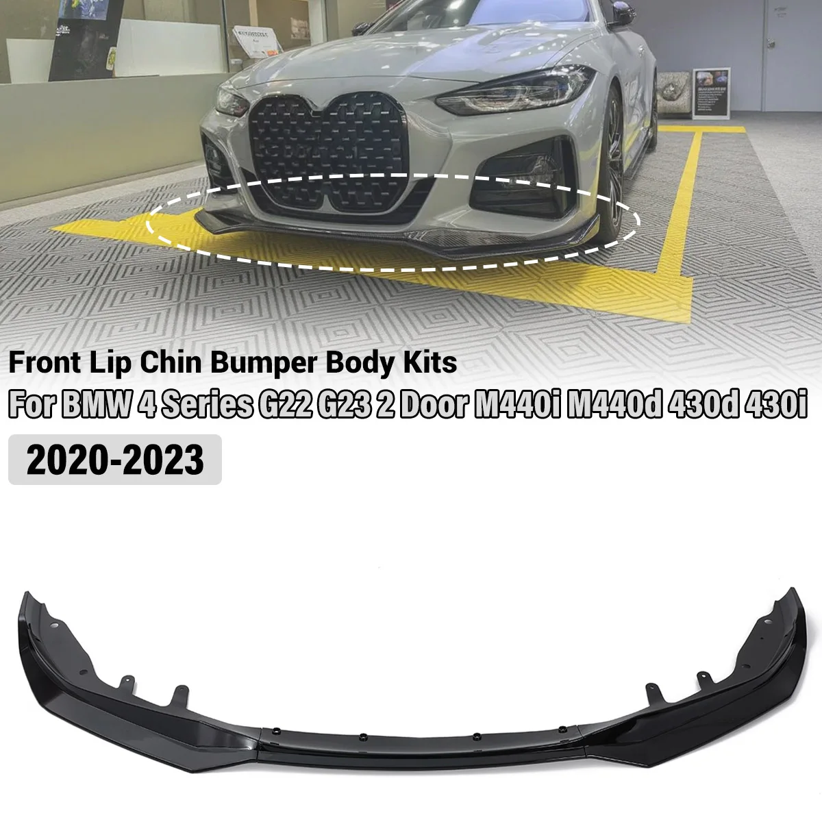 G22 Paraurti Anteriore Labbro Spoiler Corpo Kit Diffusore Spoiler Copertura Della Protezione Deflettore Labbro Per BMW Serie 4 G22 G23 2 Porte 2020-2023