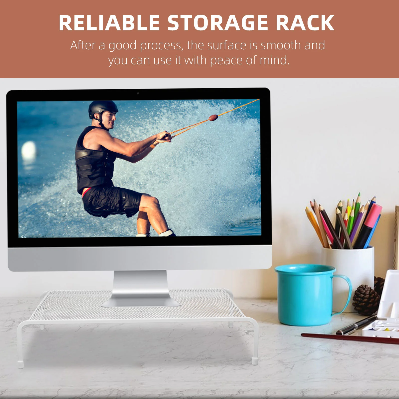 Monitor Bracket Lifting Computer Screen Riser Shelf Stand for Desk Iron Storage