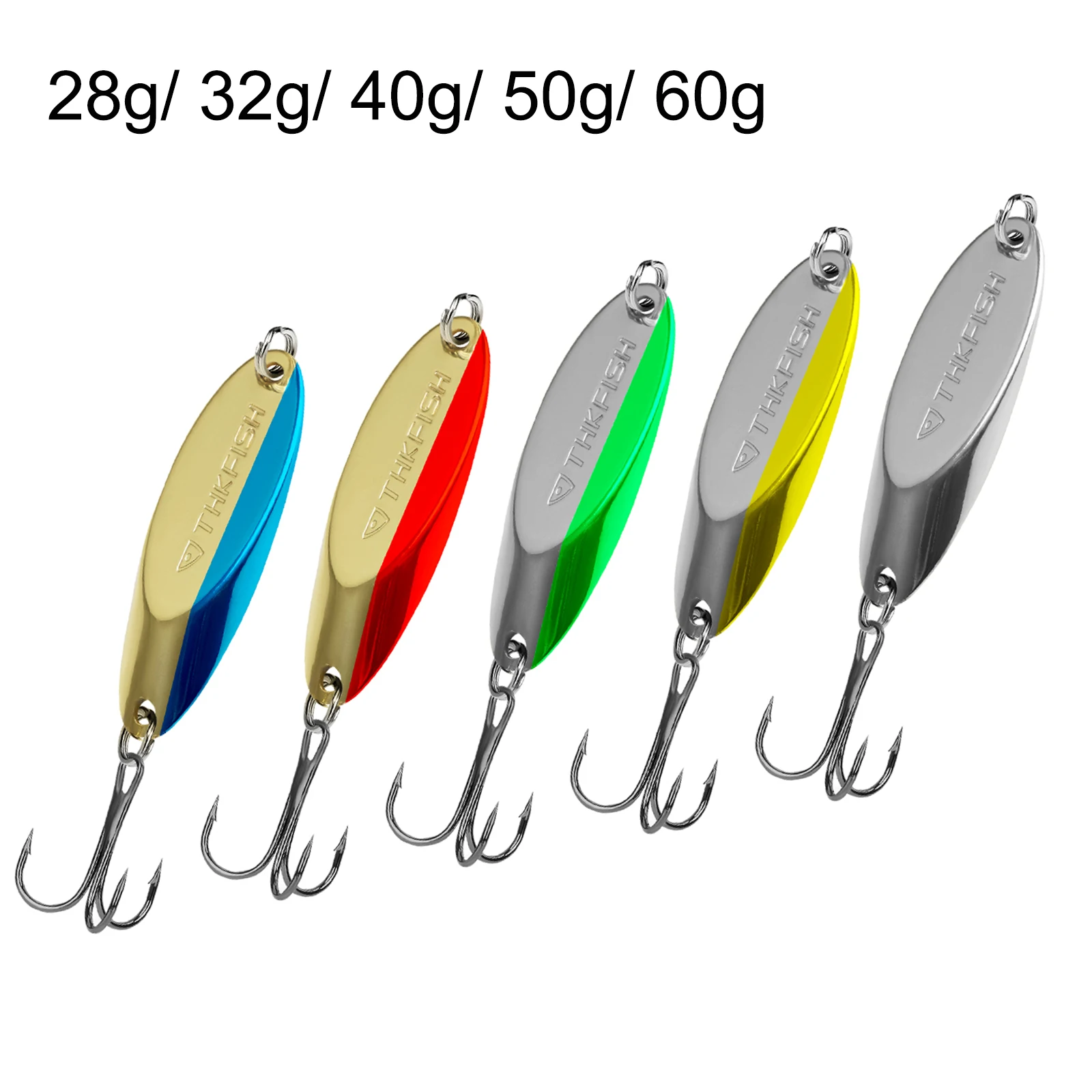 

THKFISH 5pcs 28g 32g 40g 50g 60g Fishing Trout Spoons Lures Metal Hard Baits Freshwater Spinner Sequin Spoon For Pike Perch