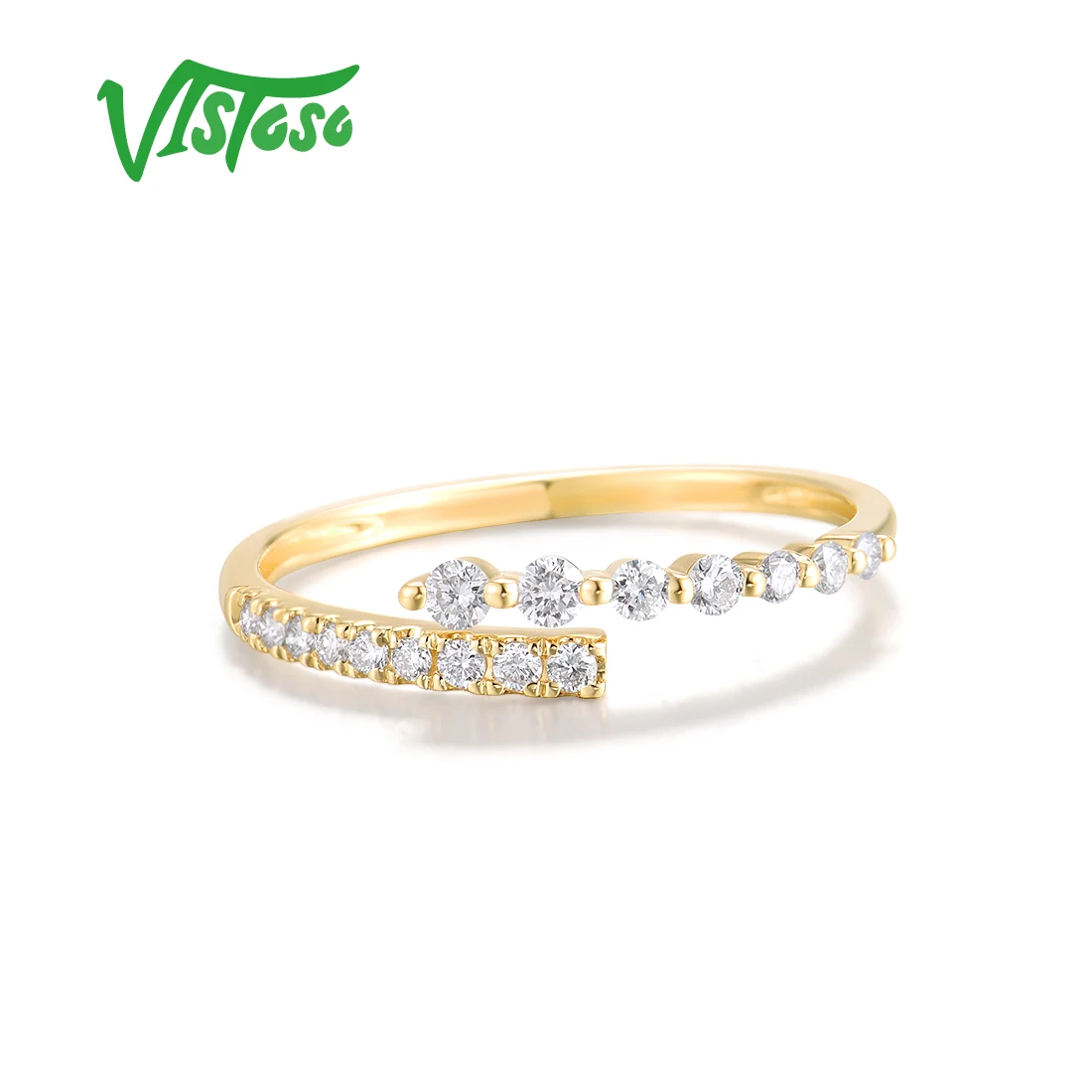 VISTOSO Genuine 14K 585 Yellow Gold Ring For Women Sparkling Diamonds Layerable Chic Wedding Engagement Gifts Fine Jewelry